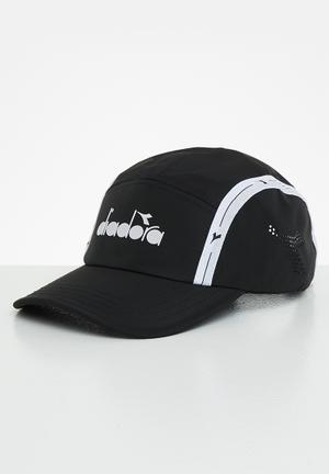 black cap with white logo