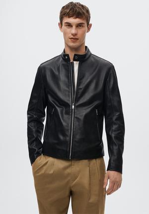 mens black leather jacket with collar