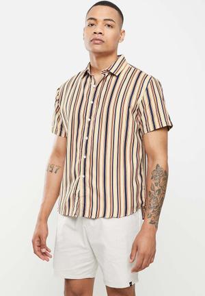 Vertical stripe shirt - brown & white