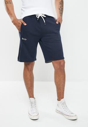 Unbrushed fleece elasticated shorts - navy