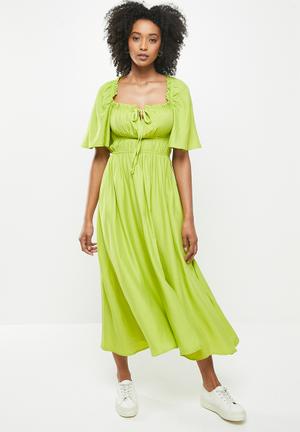 Elastic detail midi dress - lime