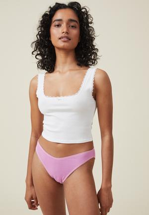 Womens - Organic Cotton Large Logo Bikini Briefs in Grey Marl/fluro Coral