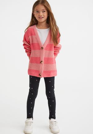 Leggings with Brushed Inside - Black/hearts - Kids