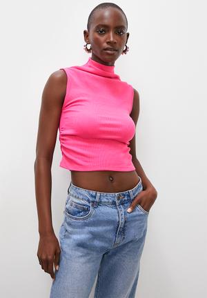 Pink high outlet neck top