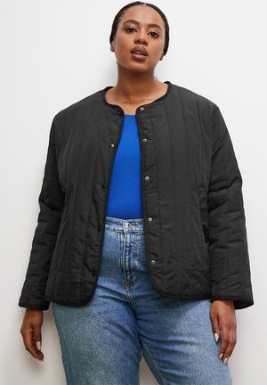 Plus size hot sale collarless jackets