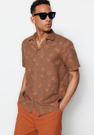 Regular fit linen shirt - brick