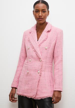 Double breasted tweed blazer - pastel pink