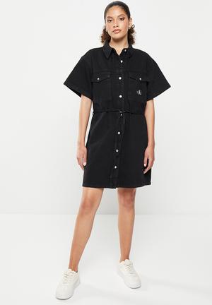 Black dress with denim clearance shirt