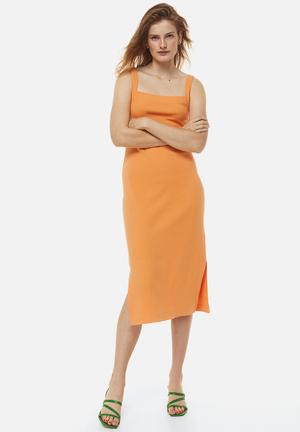 Rib-knit Slip Dress - Orange - Ladies