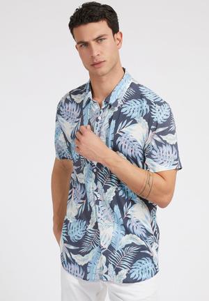 Eco rayon tropical print shirt - indigo tropics