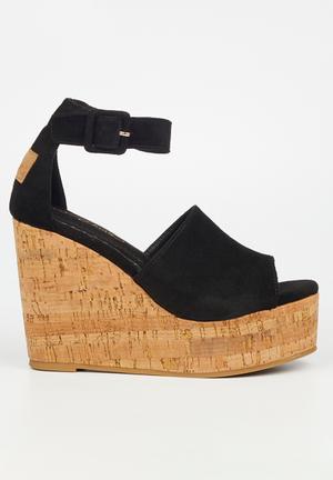 TOMS Strappy Wedge Sandals - Black Canvas | Strappy wedges, Black heels  wedges, Black wedge shoes