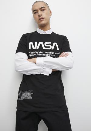 Oversized Fit Printed Hoodie - Black/NASA - Men