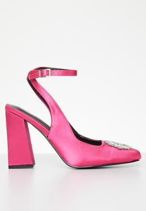 H&M WEDGE-HEELED SUEDE MULES HOT PINK CERISE FUCHSIA NEON SANDALS