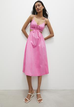 Pink Metallic Fit & Flare Dress With Knotting