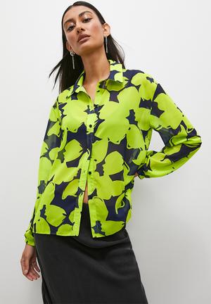 Chiffon shirt - green & navy 
