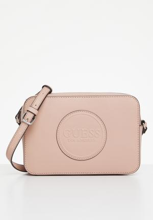 Guess Hallie Pale Logo Crossbody Bag In Pink