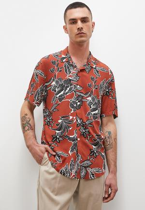 Ethnic floral print short sleeve viscose shirt - multi