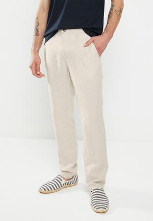 REISS Tone Slim Fit Formal Linen Trousers in Stone | Endource