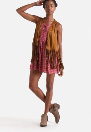 Suede Fringe Gilet With Raw Edges 