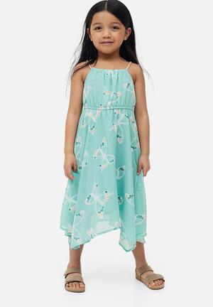 Flounced chiffon dress - Turquoise/Patterned - Ladies