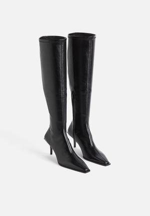 D-Shadow Heeled Boot Black Leather-Effect Stretch Material with