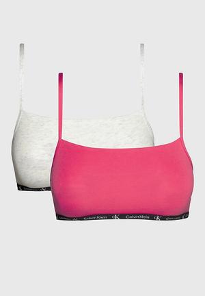 Calvin Klein - Girls White & Pink Cotton Bralettes (2 Pack)