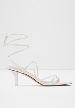 Tie Leg Design Chunky Heeled Strappy Sandals | White strappy heels, Sandals  heels, Heels