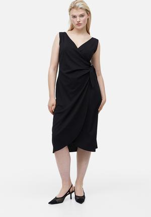 Moda Glam x L'animal Mandarin Feather Trim Mini Dress-Black