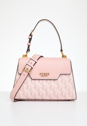 Guess Hallie Pale Logo Crossbody Bag In Pink