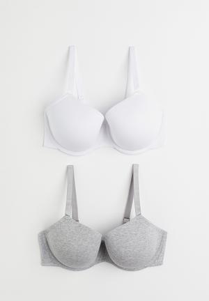 H&M+ 2-pack padded bras - Grey/Black - Ladies