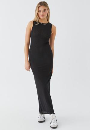 Black Sheer Knitted Cut Out Racer Neck Maxi Dress