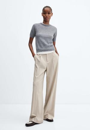 Wide-leg co-ord trousers with elasticated waistband - Light khaki
