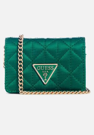Original Guess Elliana Chic Quilted Handbag in PU Leather with Chain Strap  Women's Shoulder Bag - Red