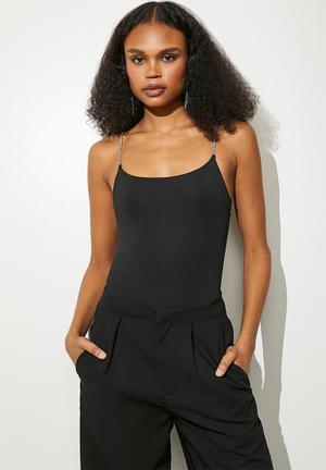Jersey Thong Bodysuit - Black/glittery - Ladies