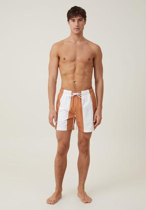 Stretch swim short - burnt orange stripe