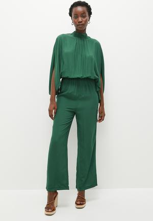 Petite Short Sleeve Jumpsuit - Dark Emerald Green