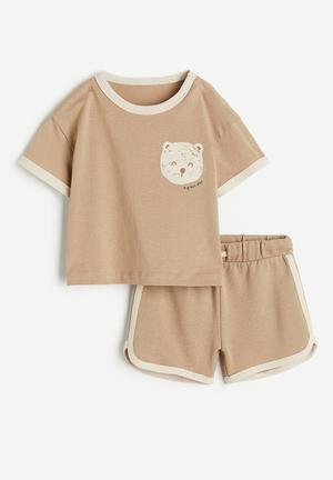 2-piece Sweatshirt Set - Beige/heart - Kids