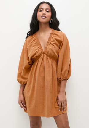 Faded Terracotta Rib Scoop Neck Knit Dress - Women's Casual Dresses