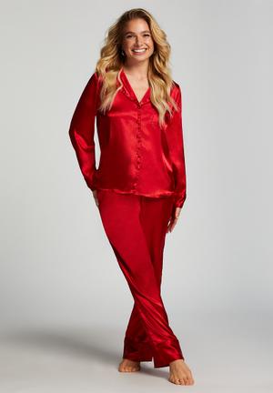 Efsteb Womens Sleepwear Sets Ladies Fashion Flannel Print Pocket Long  Sleeve Tops Long Pants Pajama Suit Red XL