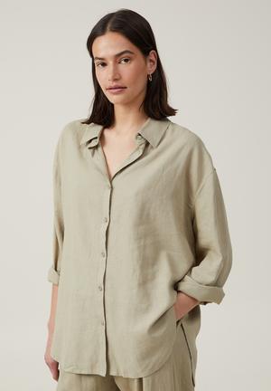 Lace-back Linen-blend Shirt