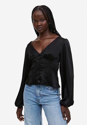 Balloon-sleeved Wrap Blouse