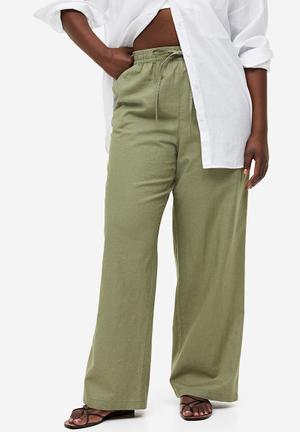 Linen-blend Cargo Pants - Light khaki green - Ladies