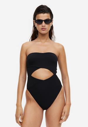 Missguided ribbed strapless swimsuit with knot detail in white