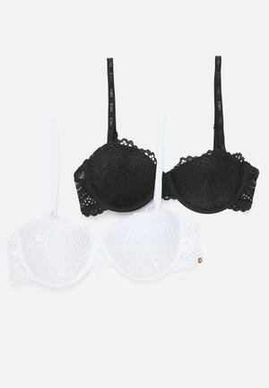 H&M+ 2-pack padded bras - White/Grey marl - Ladies