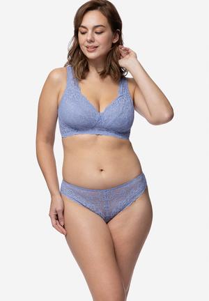 Full coverage lace bra set with high cut coordinated brief - Navy blue - Plus  Size. Colour: navy blue. Size: 40d/8