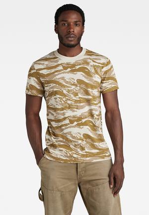 G-Star Raw Men's Whitebait Khaki Camouflage Logo Short Sleeve Jersey T-Shirt