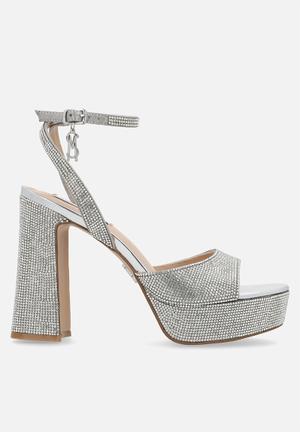 STEVE MADDEN Womens ~ Carrson Open Toe Silver Grey Velvet Sandal Block Heels  9.5 | eBay