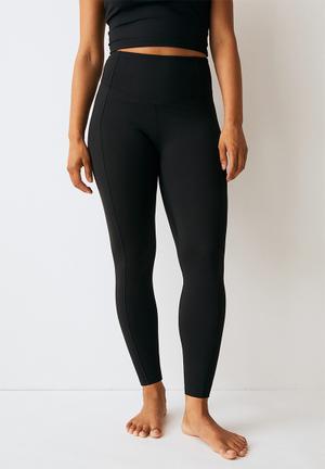 Wrapover-waist Sports Leggings - Black - Ladies