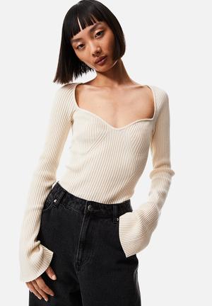 Oversized Rib-knit Sweater - Light beige - Ladies