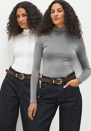 Turtleneck Bodysuit-Plus Size Women Stretch Tight Top Long Sleeve Slim  T-Shirt